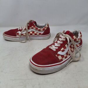 Vans Red White Old Skool Checkerboard Low Top Fashion Sneakers Grunge Size 7.5